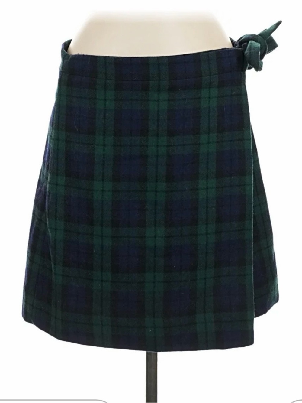 J. Crew Classic Academia Green & Navy Plaid Flannel Wrap Mini Skirt.